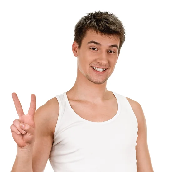 Man showing victory sign — Stock Photo, Image