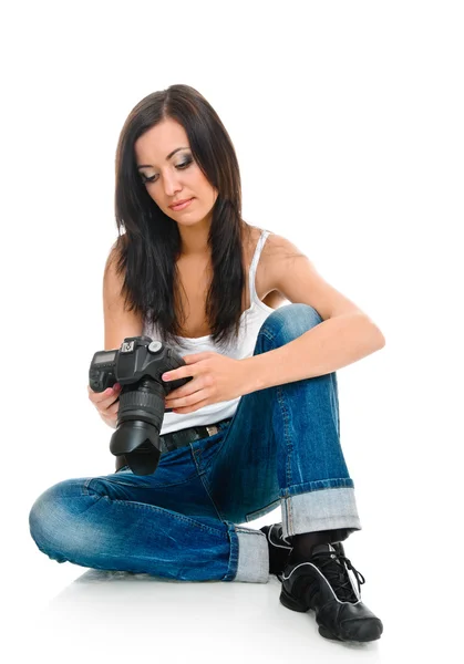 Vrouw en camera — Stockfoto