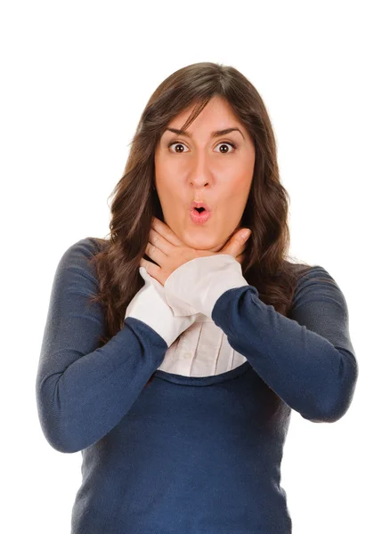 Woman shows sign asphyxiation — Stock Photo, Image