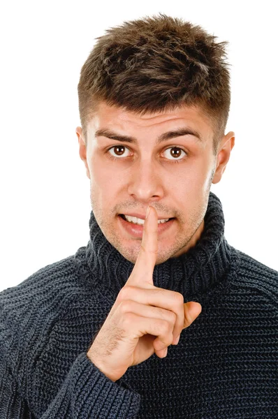 Man shows sign of silence — Stock Photo, Image