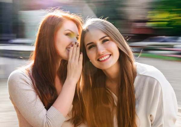 Μιλάμε όμορφες νεαρές γυναίκες χαρούμενος — Φωτογραφία Αρχείου