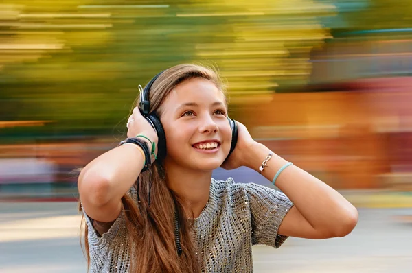 Fun with music headphones — Stock Photo, Image