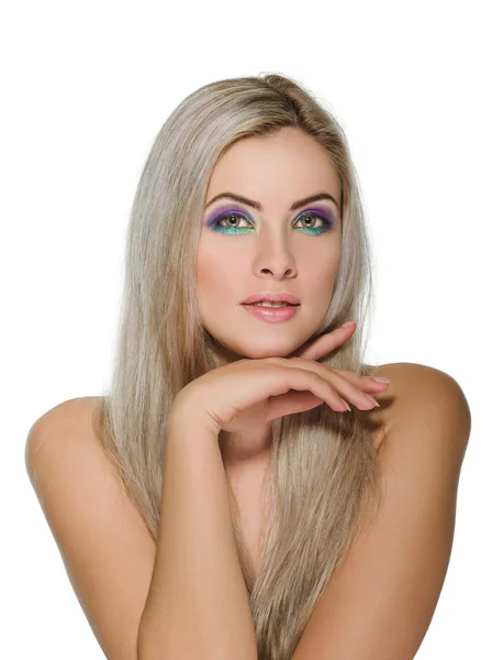 Mulher bonita com cabelo louro longo saudável — Fotografia de Stock