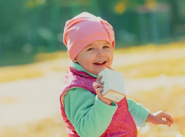 Baby drinking juice — Stock Photo, Image