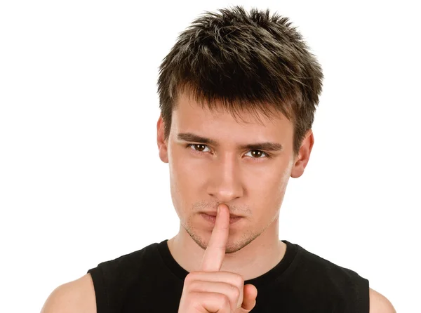 Man shows sign of silence — Stock Photo, Image