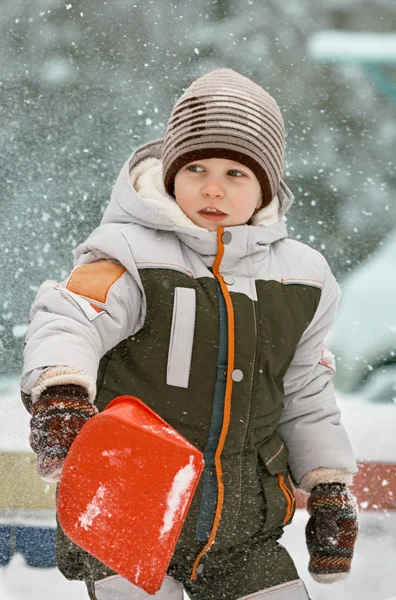 Boy Playing in Fresh Snow — Stock Photo, Image