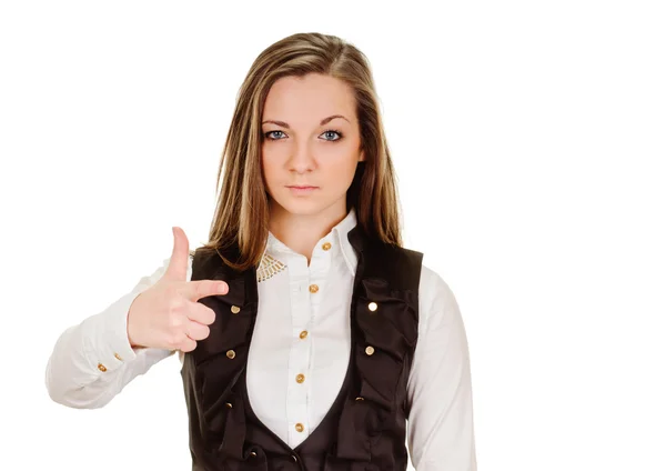 Young woman pointing finger — Stock Photo, Image