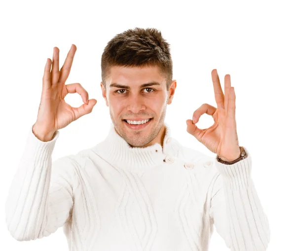 Young guy indicating ok sign — Stock Photo, Image