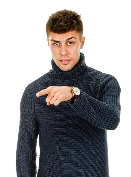 Young man pointing finger — Stock Photo, Image