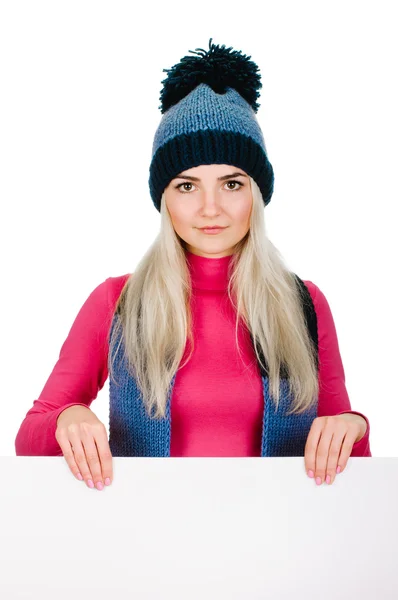 Young woman with blank billboard — Stock Photo, Image