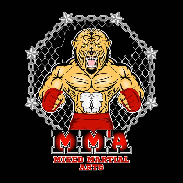 Singa Maskot Untuk Seni Bela Diri Campuran Mma Oktagon Juara - Stok Vektor