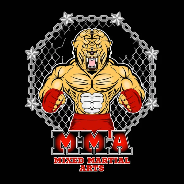 Lion Mascot Para Artes Marciales Mixtas Mma Octágono Campeón Batalla Ilustración De Stock