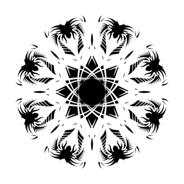 Adorno Circular Cabeza Estilizada Dragón Sol Negro Geometría Sagrada Tatuaje — Archivo Imágenes Vectoriales
