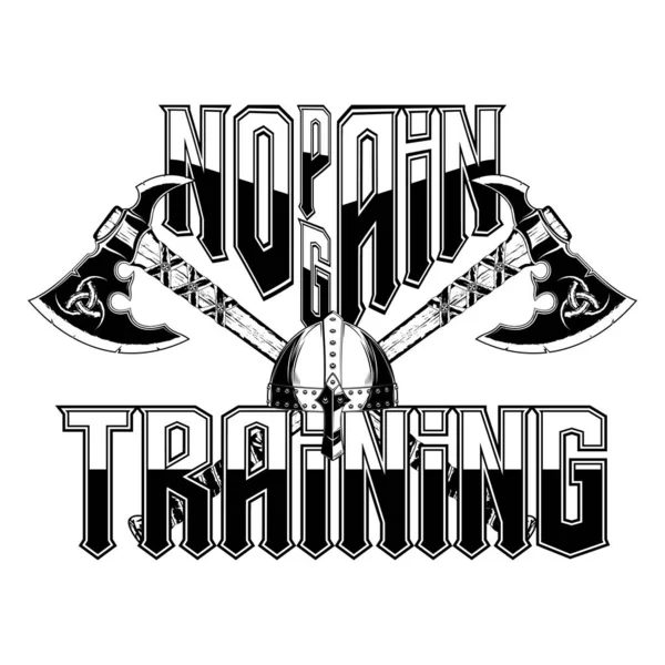 Iron sport. Bodybuilding. Powerlifting. No pain, no gain. Training of the Vikings. Illustrations for t-shirt print, textiles. Hand drawn sport logos, badges, labels. Poster.