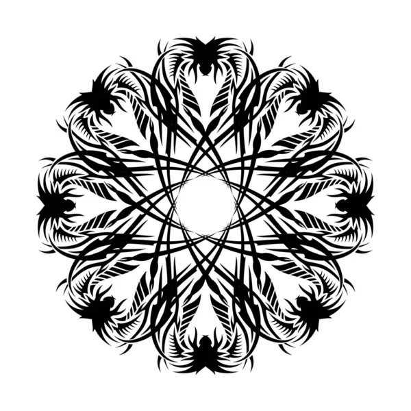 Posvátná Geometrie Kruhový Ornament Stylizovaná Hlava Draka Černá Džungle Etnické — Stockový vektor