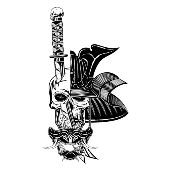 Masque de samouraï avec casque et deux épées illustration . image 