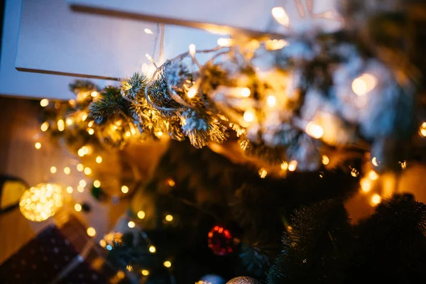 2021 Yılının Içinde Mumlar Ampuller Bokeh Ile Noel Kutlaması Için — Stok fotoğraf