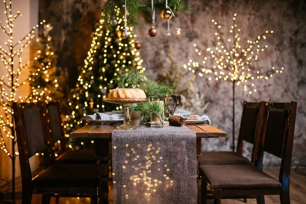 Nieuwjaar 2021 Interieur Met Kaarsen Lampen Bokeh Kamer Ingericht Kerst — Stockfoto