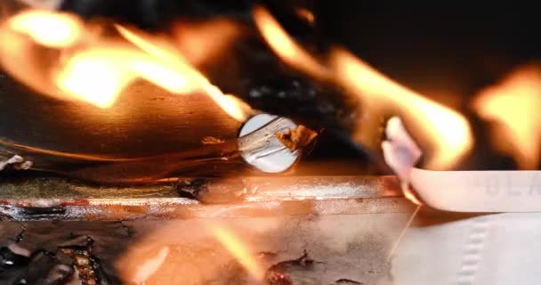 Old Film Strip Burn Bubble Plastic Burning Bubbles Fire Closeup — Stock Video