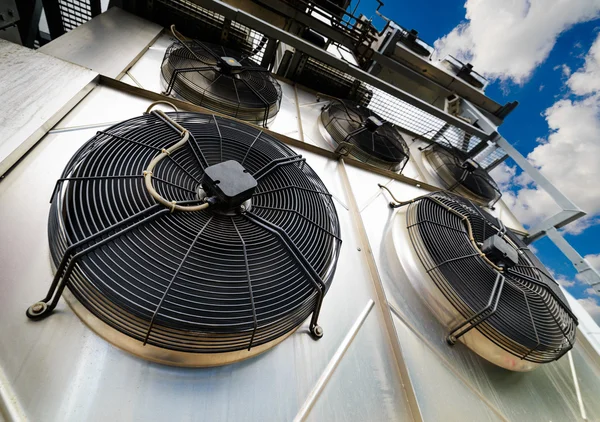 Cooling industrial air conditioning units closeup.