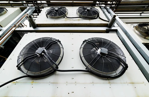 Cooling industrial air conditioning units closeup.