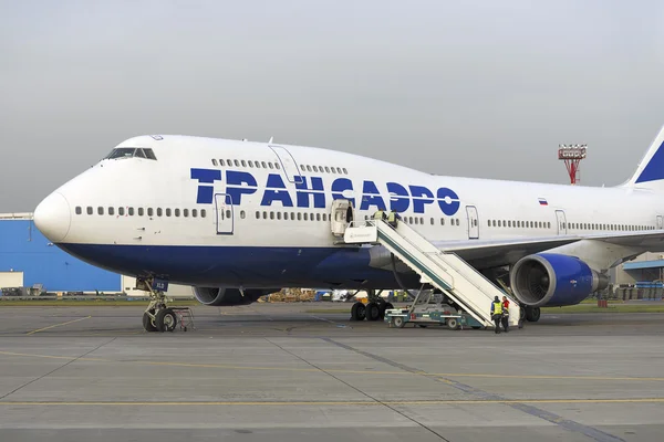 Boeing 747 Transaero waiting for boarding.