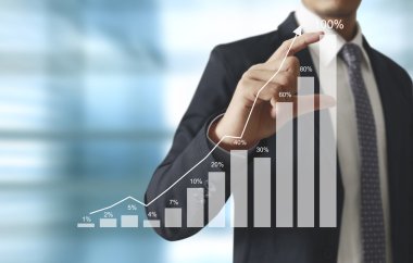 İşadamı comin finansal simgeler ile