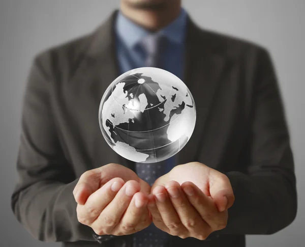 Globe  in human hand, hand holding our planet earth glowing. Ear — Stock Photo, Image