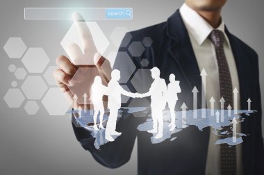 Finansal sembolleri olan bir iş adamı geliyor.