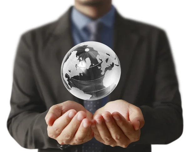 Globe  in human hand, hand holding our planet earth glowing. Ear — Stock Photo, Image