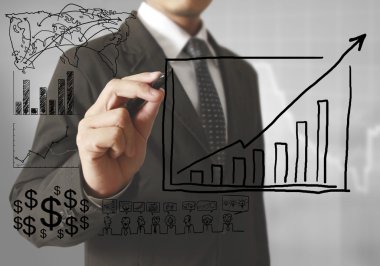 İşadamı grafik büyüyen grafik çizim