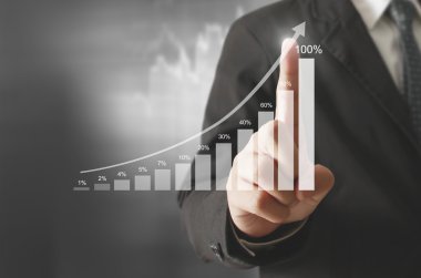 İşadamı comin finansal simgeler ile