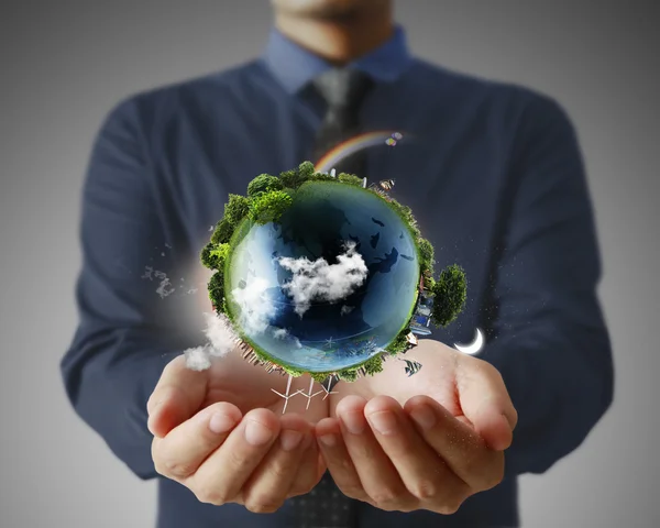 Globe  in human hand, hand holding our planet earth glowing. Ear — Stock Photo, Image