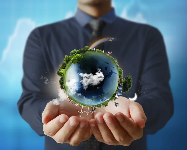 Globe  in human hand, hand holding our planet earth glowing. Ear — Stock Photo, Image