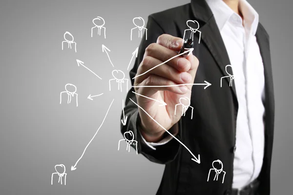 Business man drawing social network — Stock Photo, Image