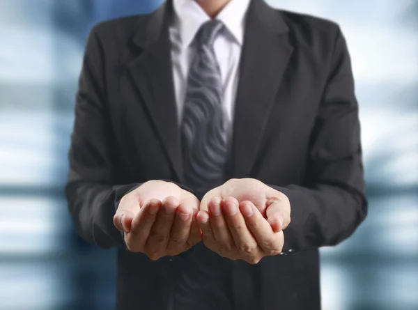 Business man empty open hands Stock Picture