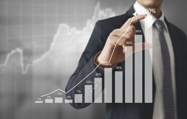İşadamı comin finansal simgeler ile