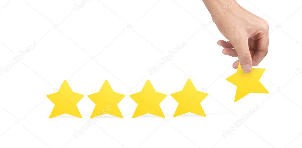 Stars in hand . Increase rating evaluation and classification concept