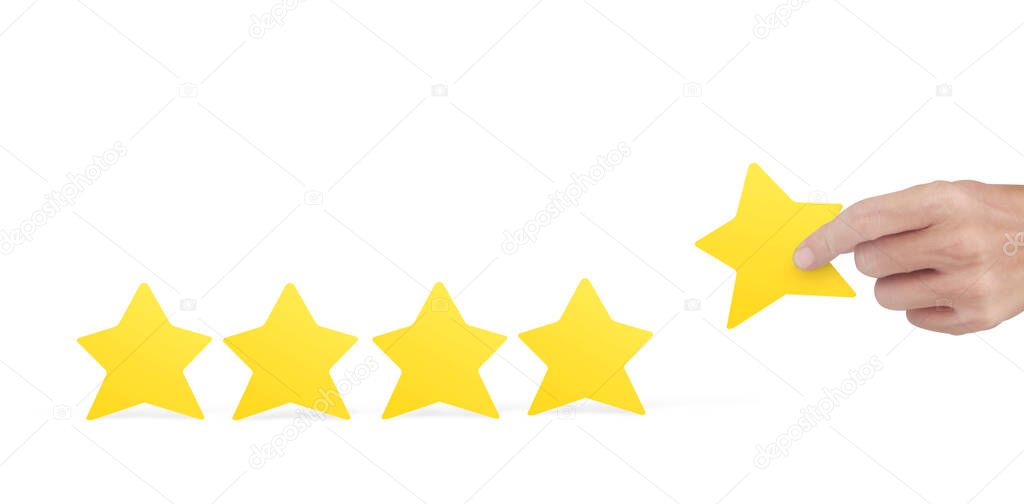 Stars in hand . Increase rating evaluation and classification concept