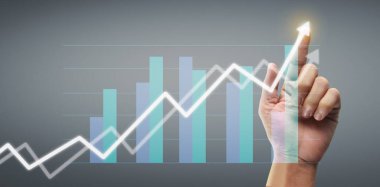Finansal gösterge ve muhasebe piyasa analizi grafiklerine elle dokunmak