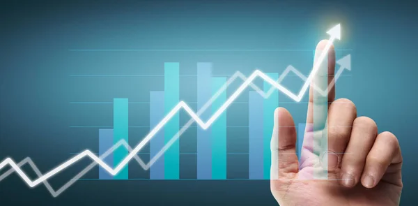 Mano Toccando Grafico Indicatore Finanziario Grafico Analisi Dell Economia Mercato — Foto Stock