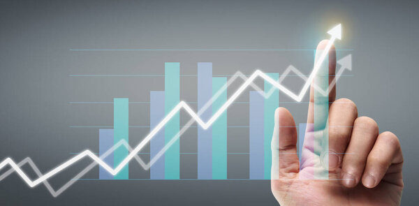 Ручное касание графика финансового индикатора и анализа рыночной экономики