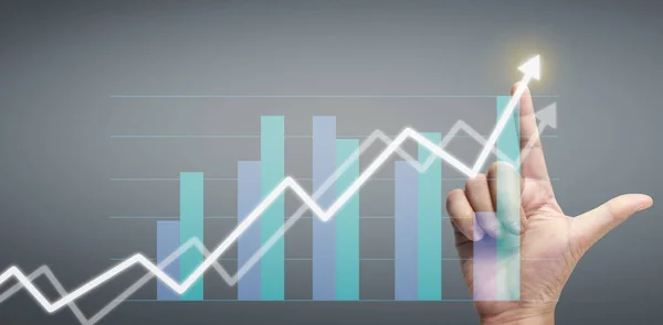 Hand Touching Graphs Financial Indicator Accounting Market Economy Analysis Chart — Stock Photo, Image