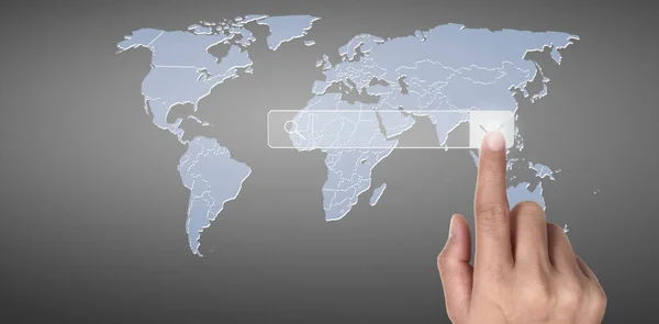 Руки Касаются Экрана Кнопки Интерфейс Глобальной Связи Клиентов Сетевых Обменов Стоковая Картинка