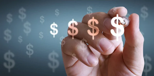 Close Human Hand Drawing Money Icon — Stock Photo, Image