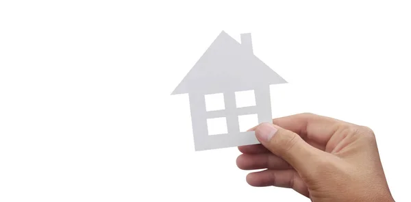 Hands Holding Paper House Family Home Protecting Insurance Concept — Stock Photo, Image