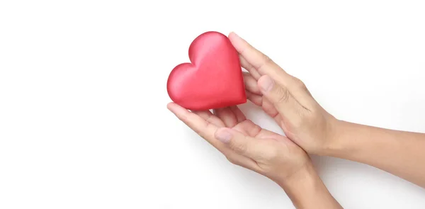Manos Sosteniendo Corazón Rojo Conceptos Donación Salud Cardíaca —  Fotos de Stock