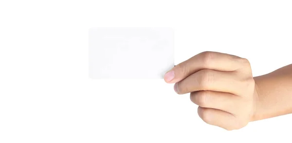 Крупним Планом Рука Тримає Віртуальну Картку Кредитна Картка Руці Ізольована Ліцензійні Стокові Зображення