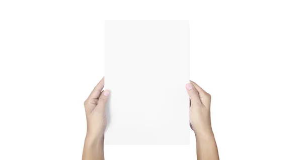 Manos Sosteniendo Papel Blanco Para Papel Carta — Foto de Stock