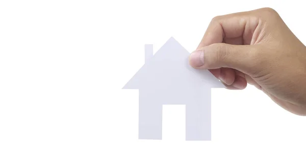 手握纸制住房 家庭住房和保护保险概念 图库图片